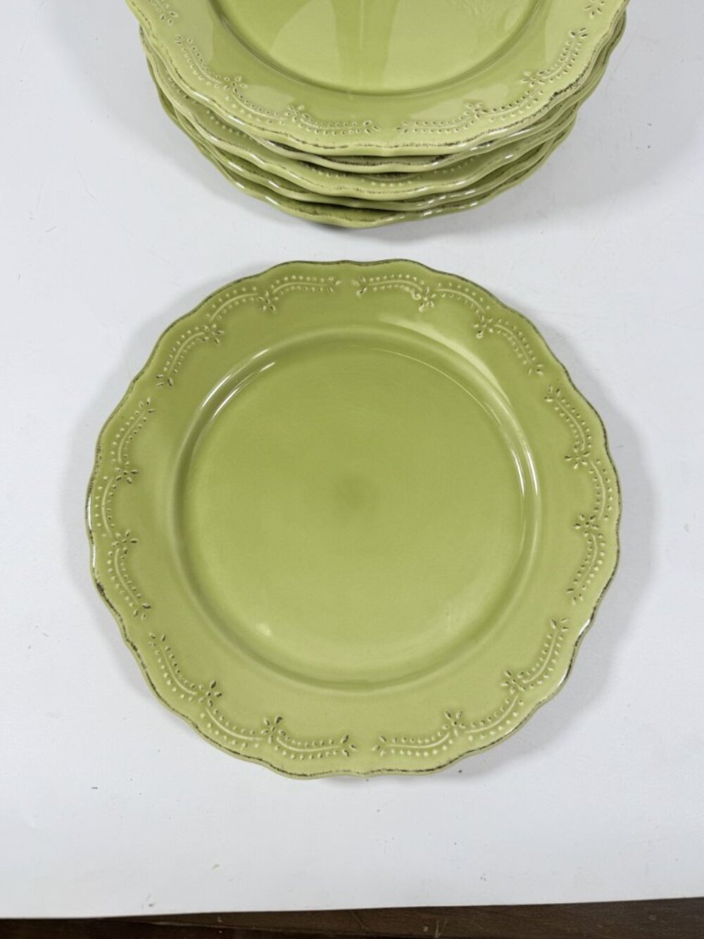 Earthenware Salad Plates Lacey Green Pier I Imports Stoneware Set 6 Portugal Sco - Picture 8 of 15
